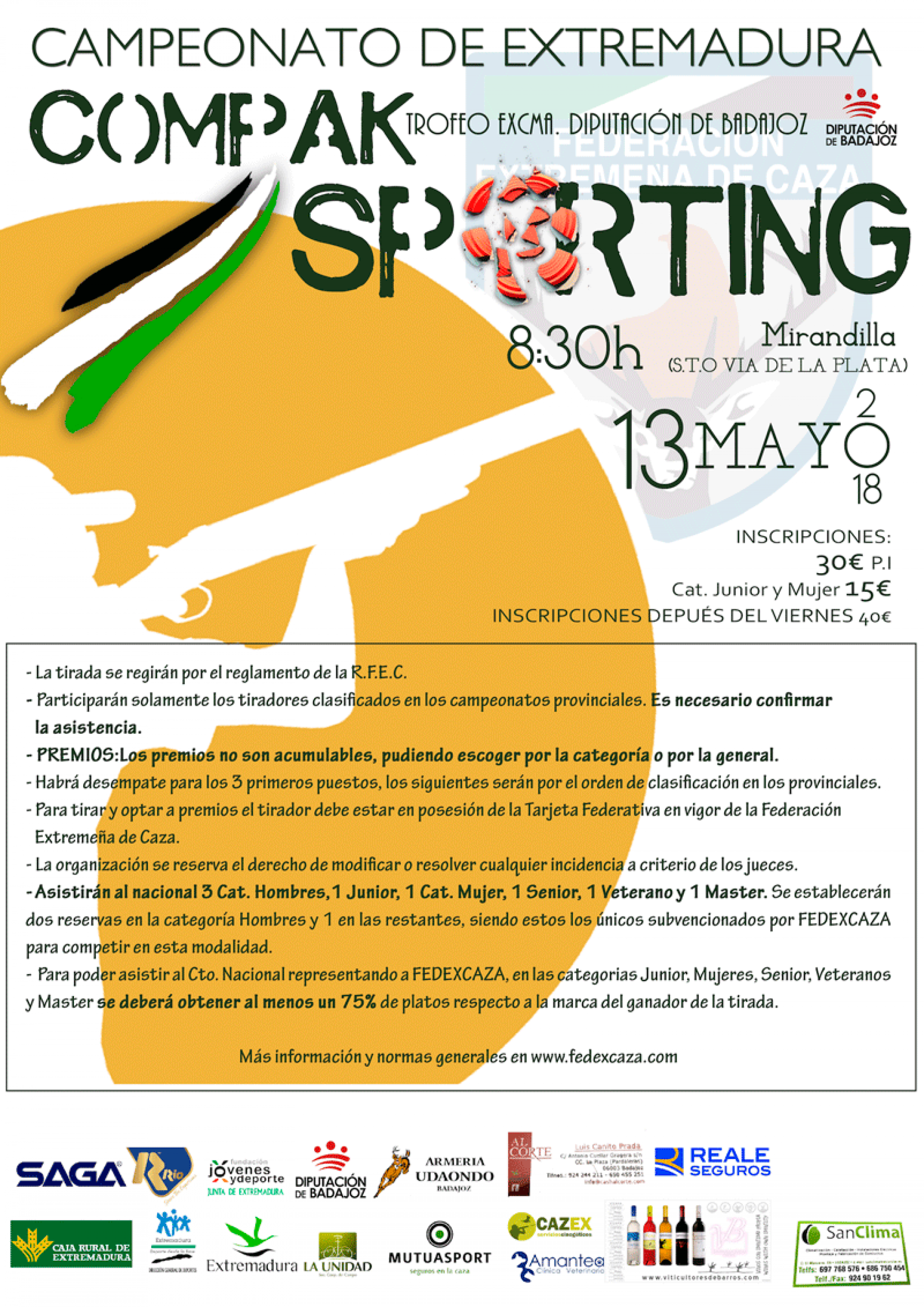Campeonato de Extremadura de Compak Sporting el 13 de mayo en Mirandilla