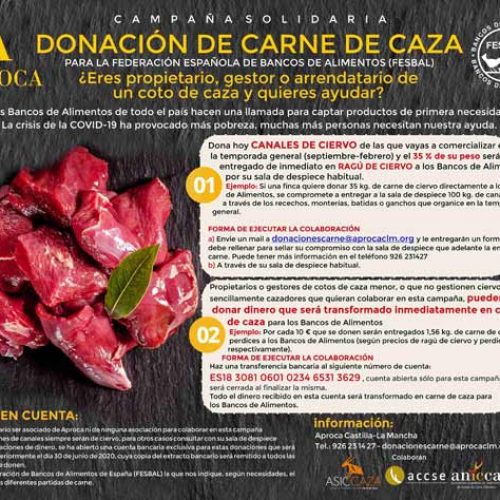 APROCA lanza una campaña solidaria para la donación de carne de caza a los Bancos de Alimentos